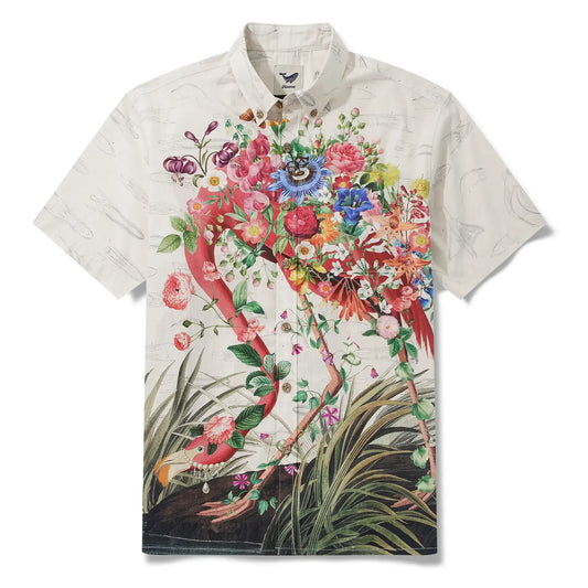 Men's Hawaiian Shirt Flamingo Blooms 100% Cotton