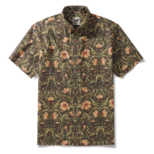 Men's Morris Shirt 100% Cotton Sleeve Button-down Vintage Shirt Green Hawaiian Shirt