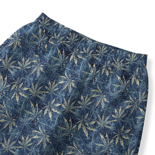 Elastic waist women's blue ankle pants with pockets