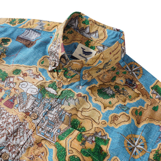 Blue Aloha Men's Hawaiian Shirt with mythical map
