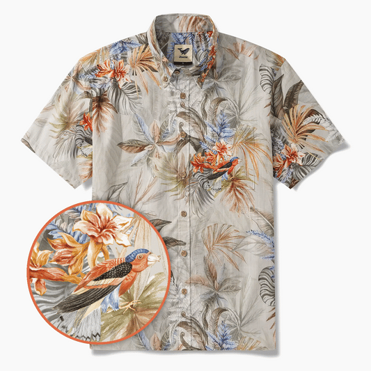 Men's Hawaiian Shirt, Gray, Tropical Paradise Design