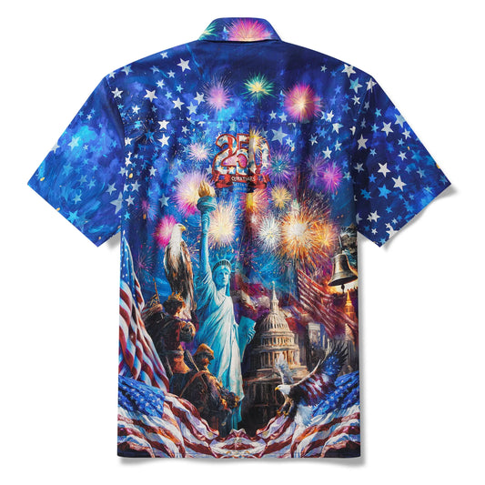Men's Hawaiian Shirt with starry night fireworks pattern