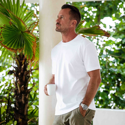 Close-up of stain-resistant white tee fabric