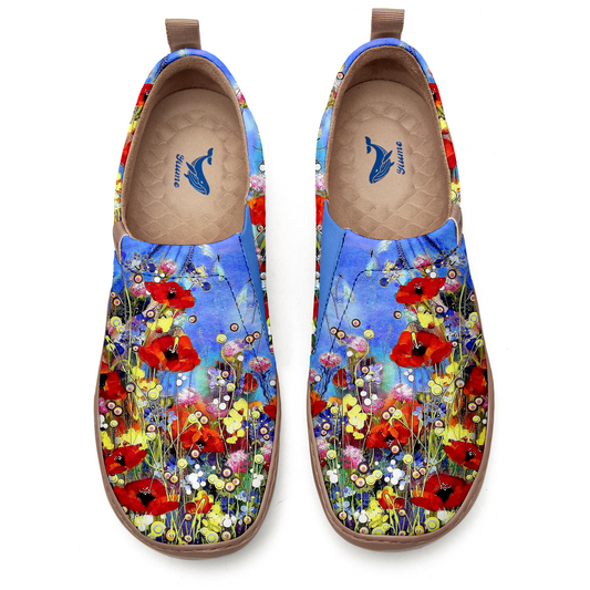 Yiume Women's Art Slip-On Casual Canvas Shoes Wildflower Whisper Blue Painted,100% Cotton Blue Bloom Shoes