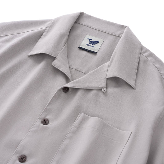 Light khaki men's Hawaiian shirt, camp collar, linen blend