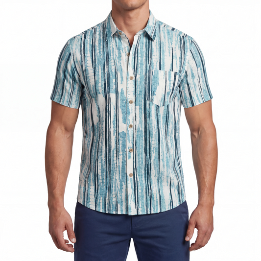 Men's Hawaiian Shirt by LeosWare, Blue Aloha design, cotton
