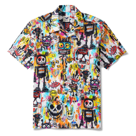 Halloween graffiti madness men's Hawaiian shirt, 100% cotton