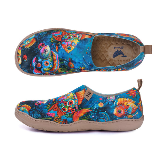 Canvas slip-on shoes with hand-painted underwater theme