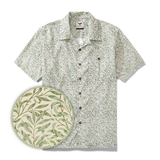 Hawaiian Shirt For Men 1920s Vintage Willow Shirt Camp Collar 100% Cotton