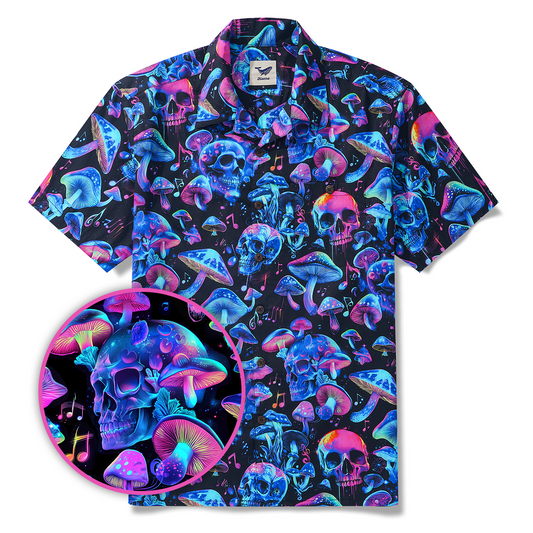 Men's Hawaiian Shirt Short Sleeve Camp Collar 100% Cotton Blue Aloha Psychedelic Groove