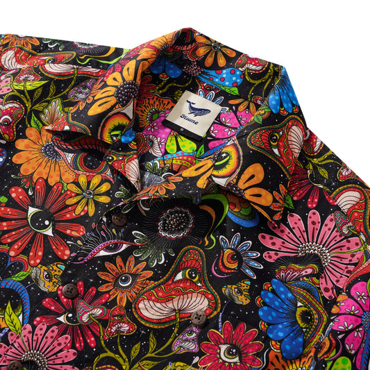 Men's Hawaiian Shirt Short Sleeve Camp Collar 100% Cotton Yellow Aloha Psychedelic Starry Hippie