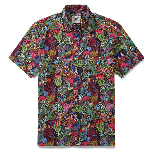 Yiume Aloha Flourish men's Hawaiian shirt, floral design