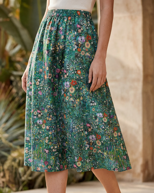Green Aloha women's maxi skirt with elastic waist and pockets