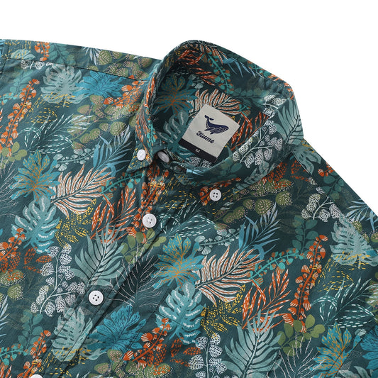 1930s Green Hawaiian Shirt For Men Tropical Emerald Leaves Aloha Shirt Short Sleeve Button Down Shirt
