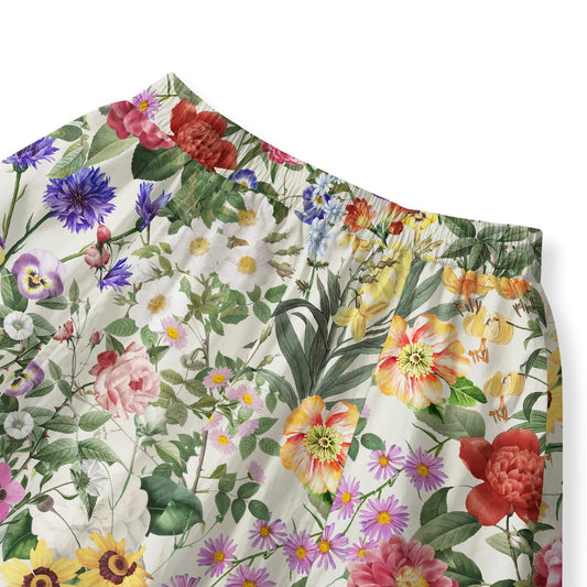 Back view of Yellow Aloha Sunlight Florals Women's Skirt, elastic waist