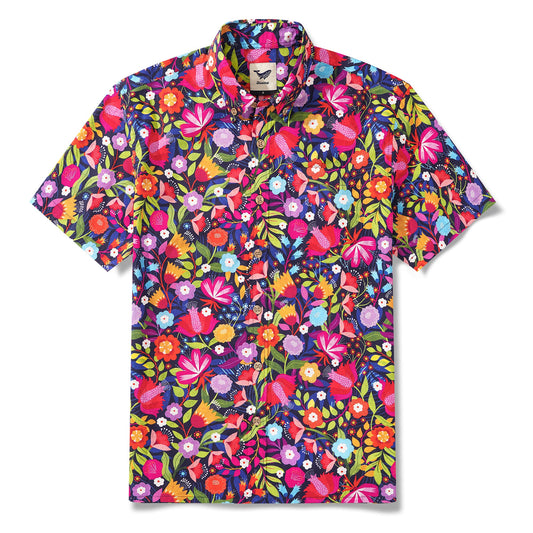 Men's Hawaiian Shirt Midnight Garden by Ali Brookes, red, short sleeve