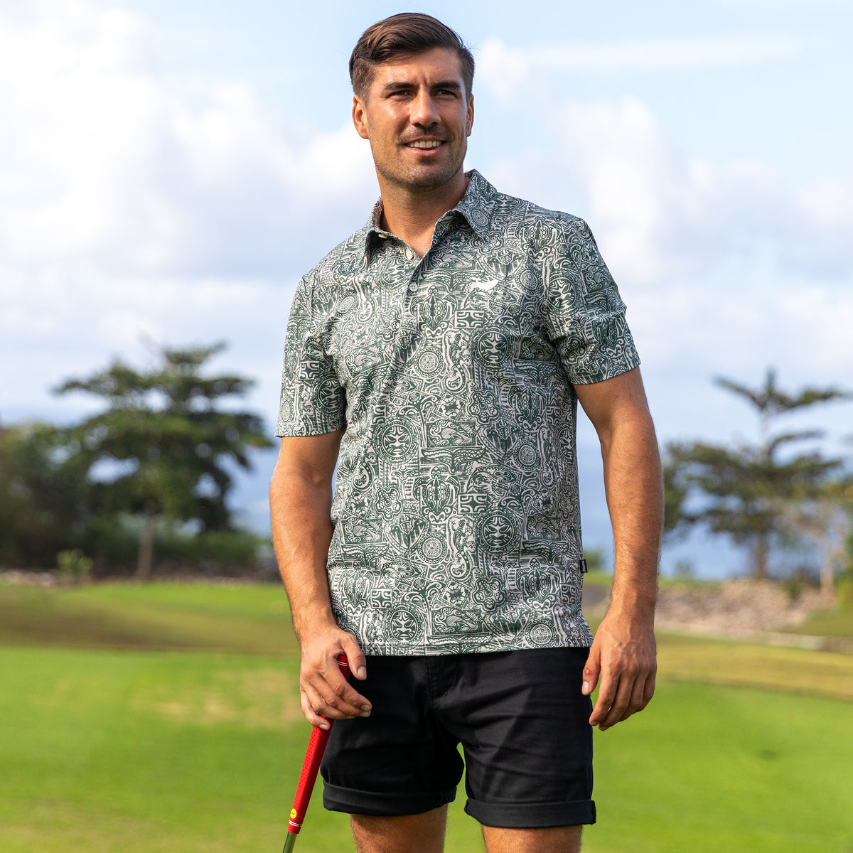 HIGH QUALITY 3D TWO PIECE HAWAIIAN BEACH WEAR MEN POLO SHORTS SET WITH DRAW STRING