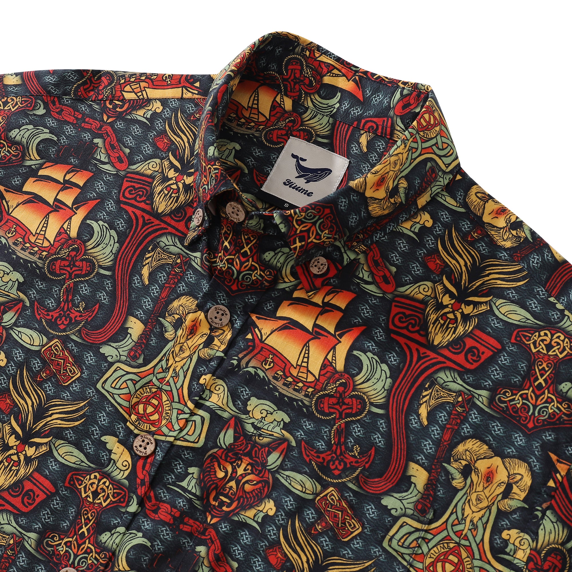 Mens Viking Hawaiian Shirt Pirate Night Button-down Short Sleeve Cotton Aloha Shirt