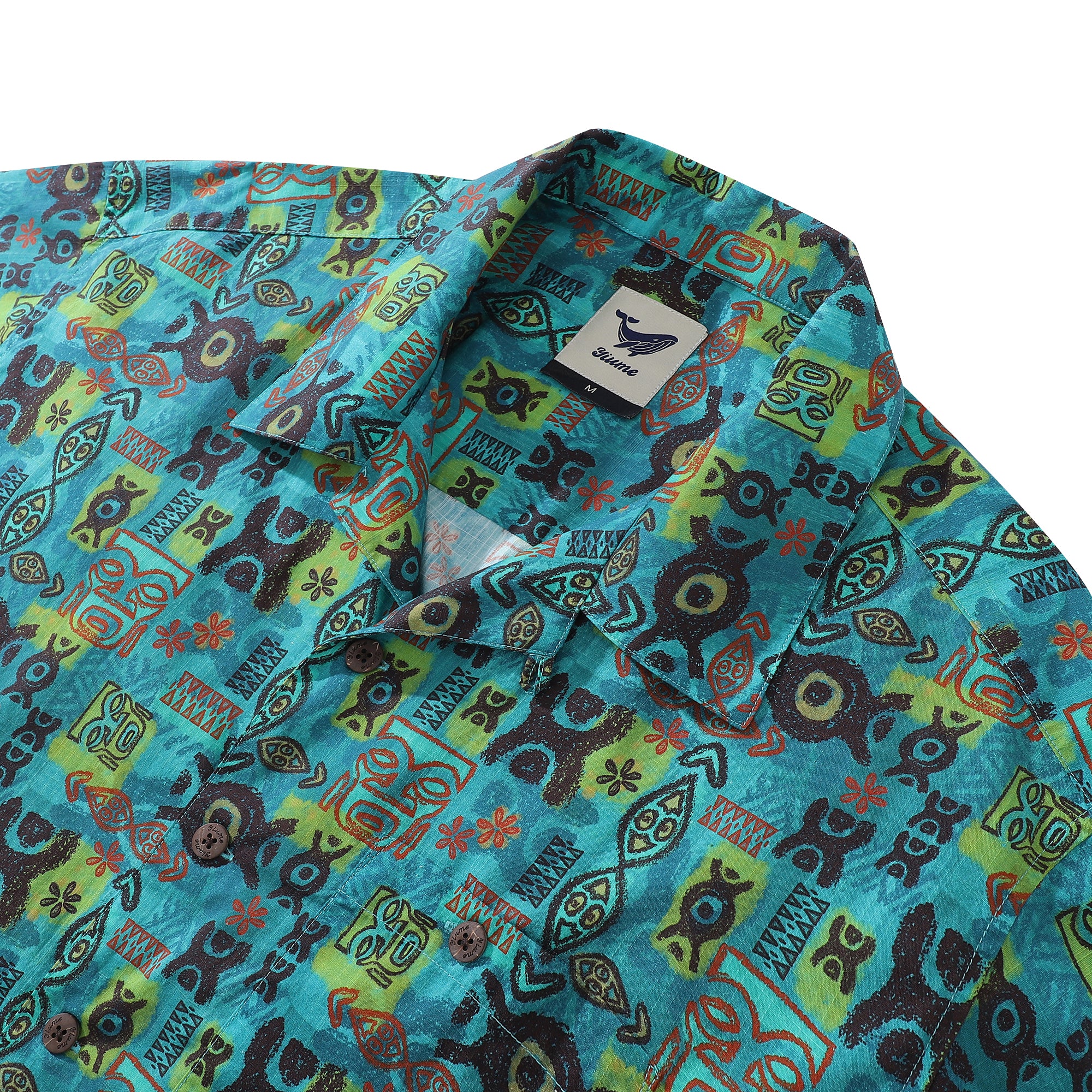 Hawaiian Shirt For Men Circle-Tiki-Patterncrop By Woody Miller Shirt Camp Collar 100% Cotton