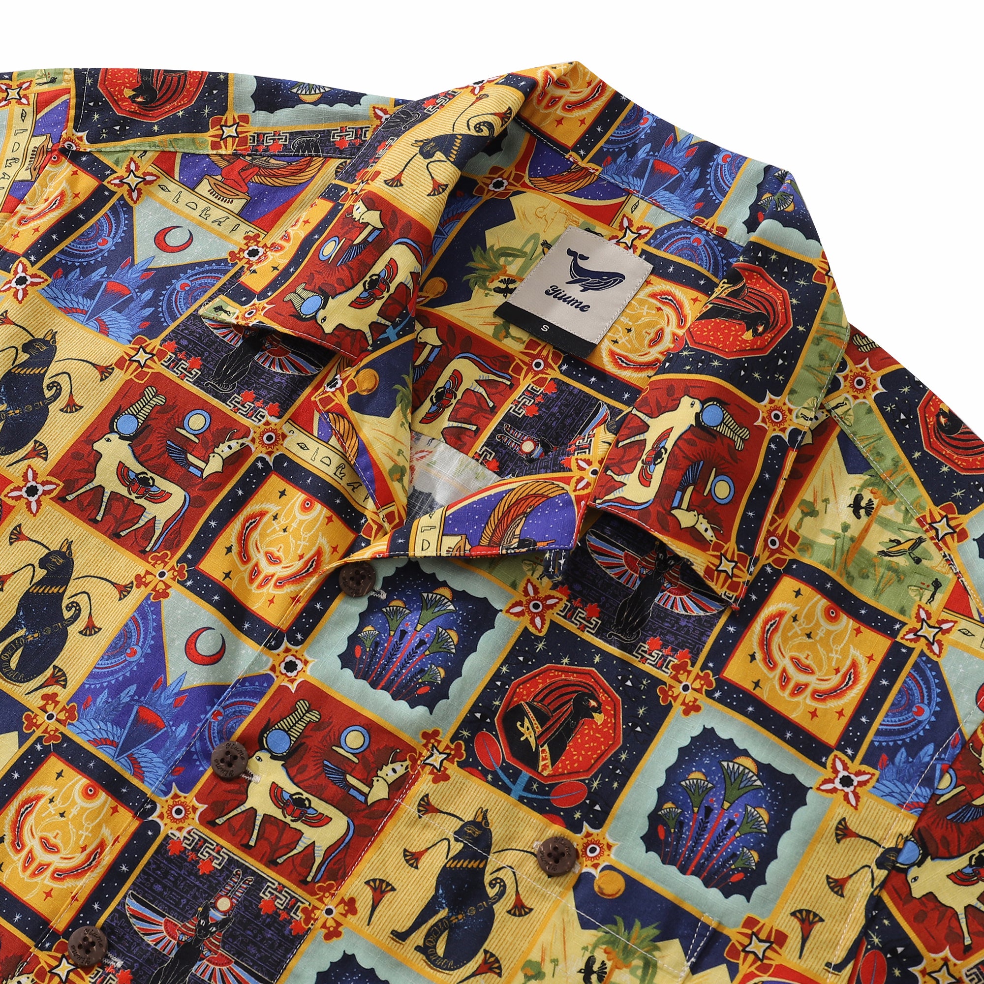 1940s Vintage Hawaiian Shirt For Men Ancient Egyptian Totem Shirt Camp Collar 100% Cotton