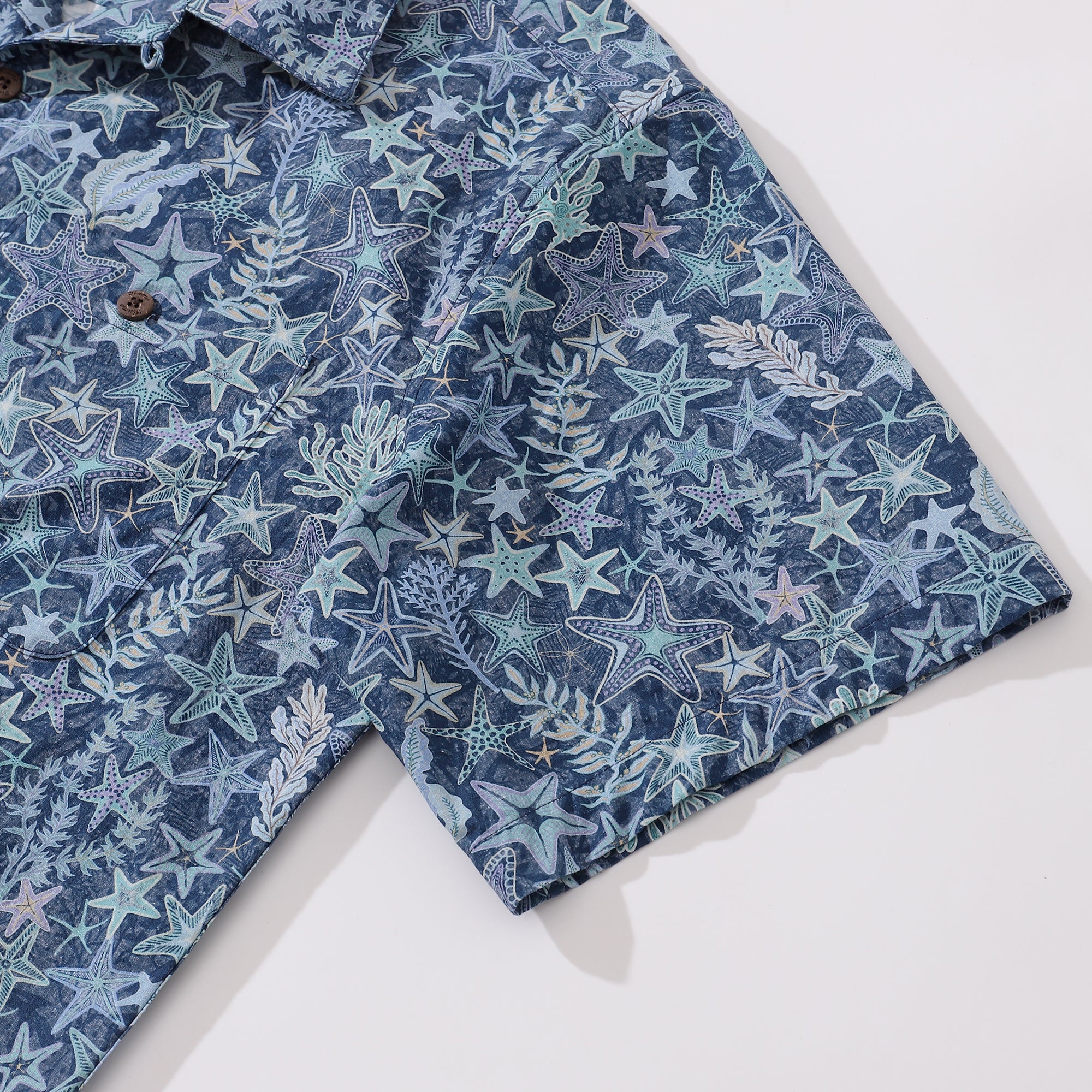 Hawaiian Shirt For Men Sea Stars and Coral Shirt Camp Collar 100% Cotton