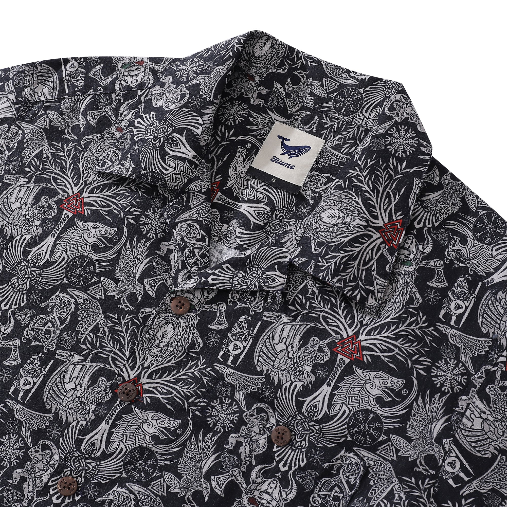 Summer Hawaiian Shirt For Men Nordic Legends Print Shirt Camp Collar 100% Cotton