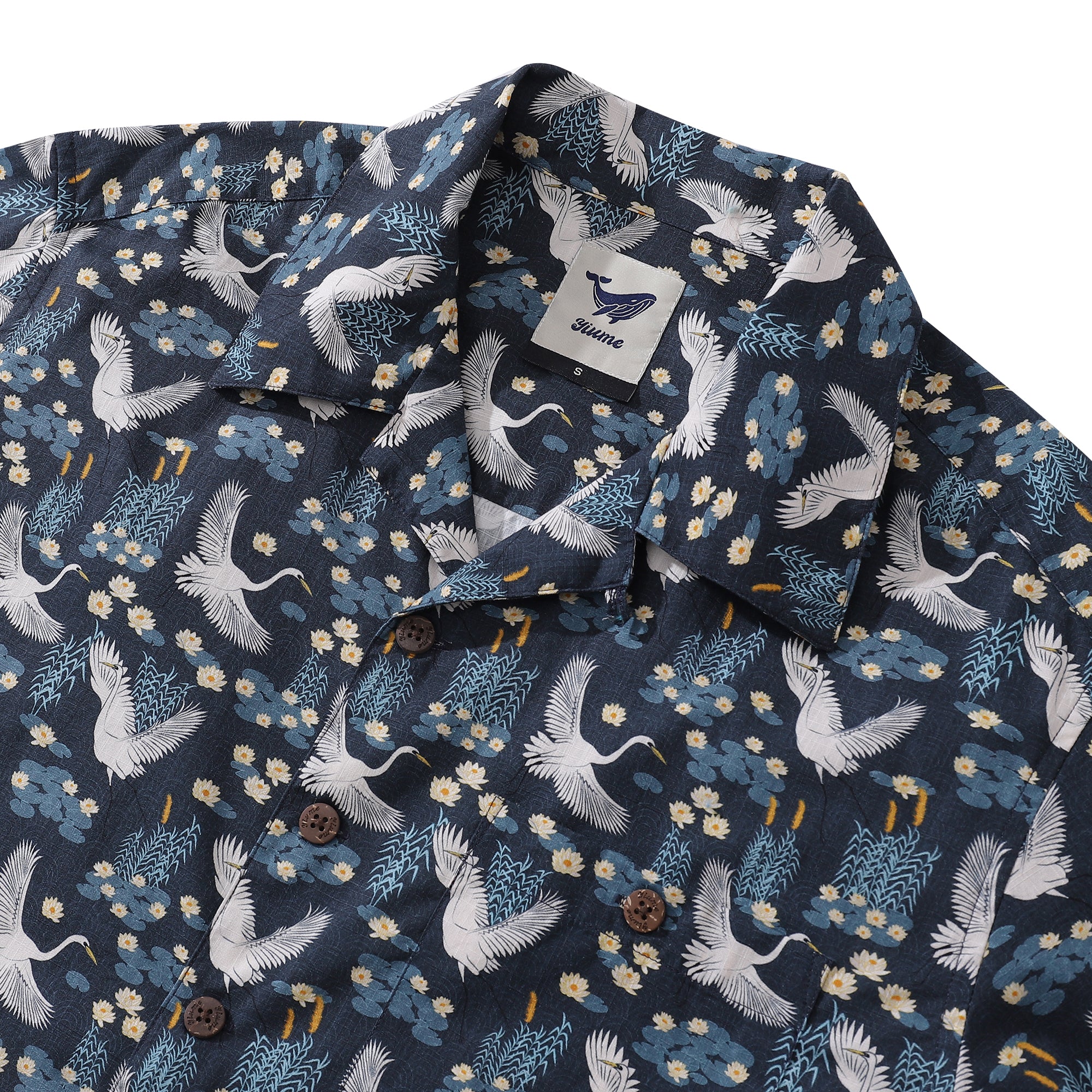 Summer Hawaiian Shirt For Men White herons in the lagoon By Maria Elena COCO Print Shirt Camp Collar 100% Cotton