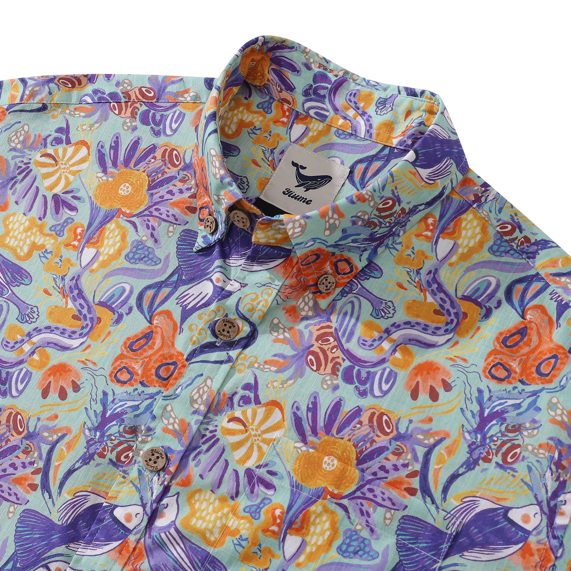 Men's Hawaiian Shirt Mermaid Birds By Lucille Pattern Cotton Button-down Short Sleeve Aloha Shirt