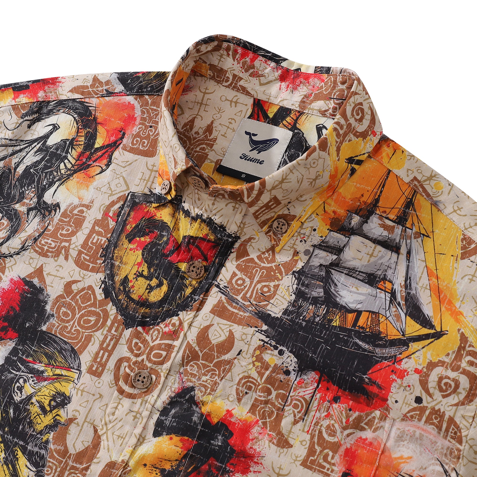 Men's Hawaiian Shirt Viking Valor Cotton Button-down Short Sleeve Aloha Shirt