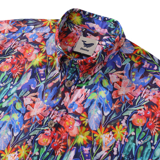 Yiume 1930s Hawaiian Shirt For Men Floral Canvas Cotton Button-down Short Sleeve Camp Shirt Floral Canvas By Maria Montiel