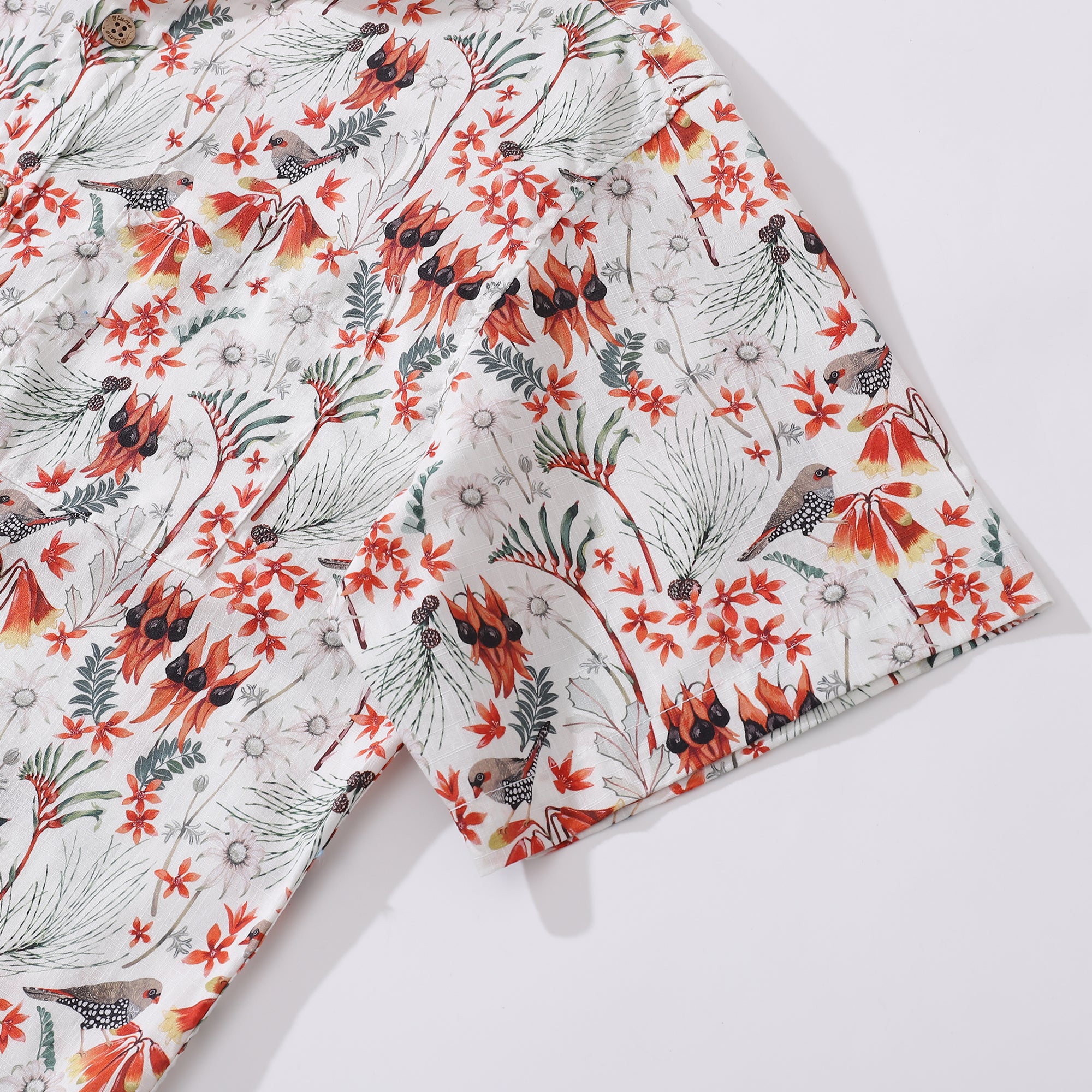 Hawaiian Shirt For Men Firetail Finches By Eloise Button-down Short Sleeve 100% Cotton Shirt