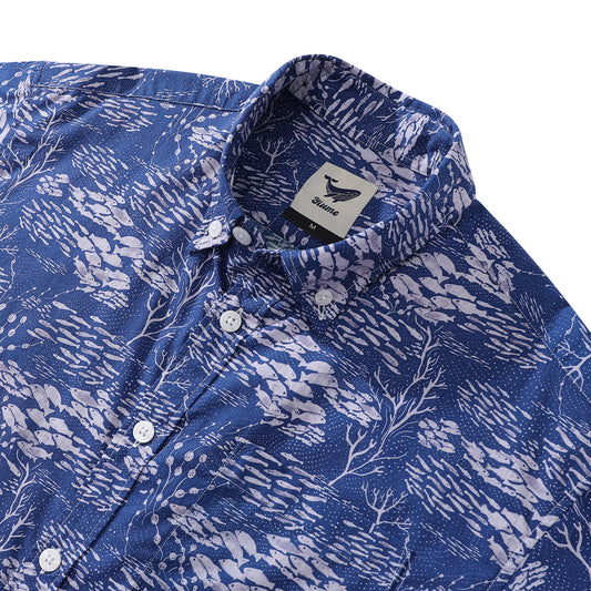 Blue Hawaiian Shirt For Men Shoal Fish Shirt Cotton Button-down Short Sleeve Aloha Shirt Shoal Layered By Katie O'shea Design