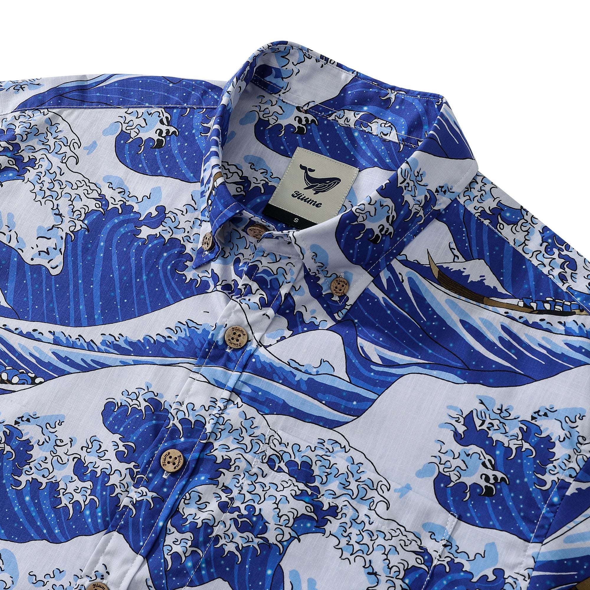 Mens Casual Beach Shirt Ocean Waves Japanese Hawaiian Shirt Short Sleeve