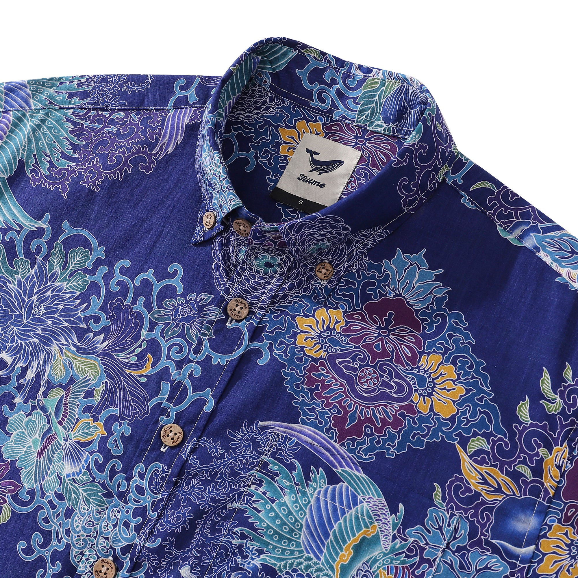 Hawaiian Shirts For Men Phoenix Picture Print Shirt 100% Cotton - Blue