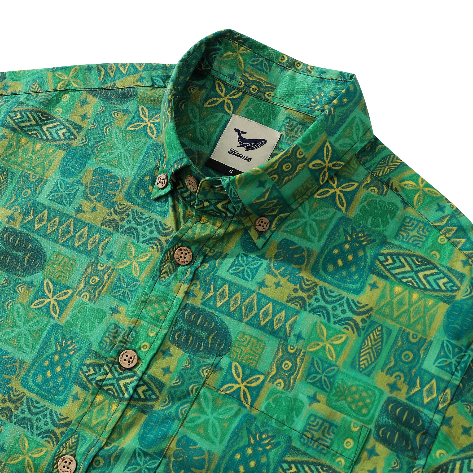 Hawaiian Shirts For Men Tiki Vintage Shirt Green Totem 100% Cotton