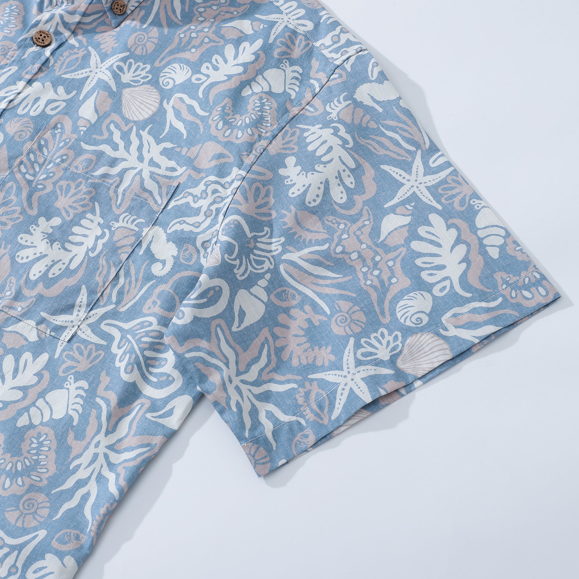 Yiume Hawaiian Shirts for Men Oceanic Silhouette Print 100% Cotton Short-Sleeved - Blue