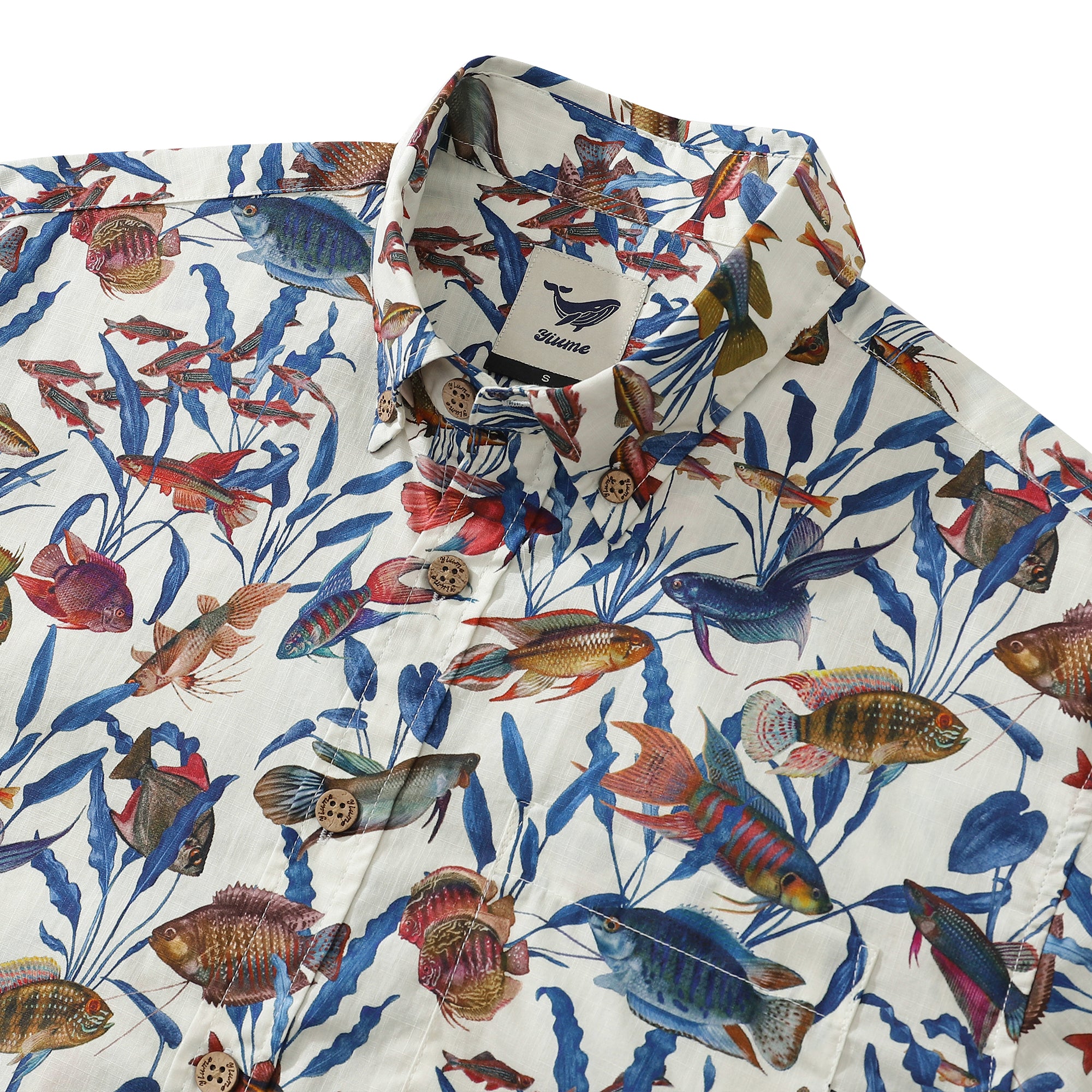 1990s Vintage Hawaiian Shirts For Men Button Down Colorful Fish Short Sleeve Aloha Shirt