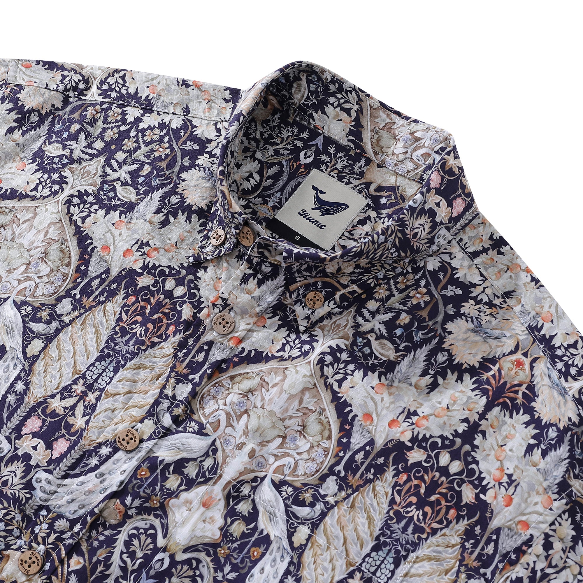 Men's Hawaiian Shirt The Garden of Serenity Cotton Button-down Short Sleeve 1940s Vintage Shirt