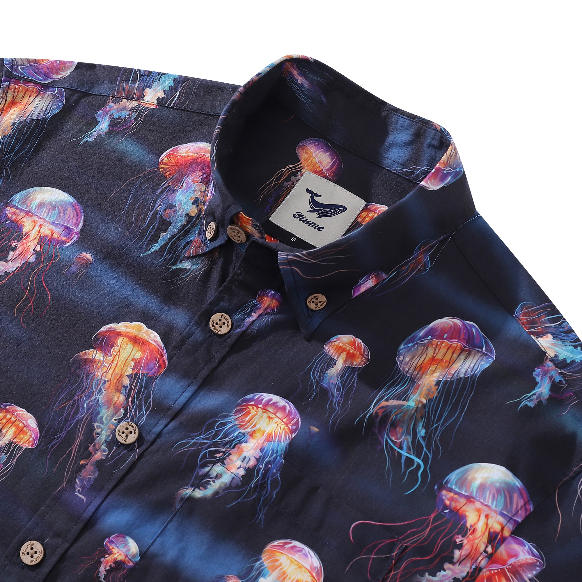 Men's Ocean Hawaiian Short Sleeve Cotton Resort Wear Shirt Jellyfish Print