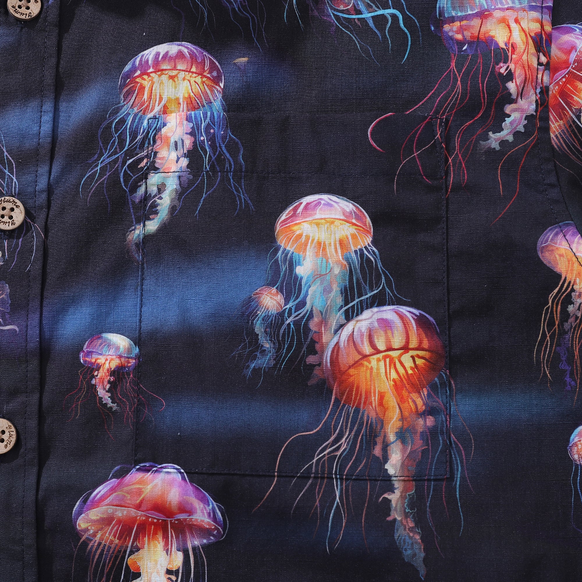 Men's Ocean Hawaiian Short Sleeve Cotton Resort Wear Shirt Jellyfish Print