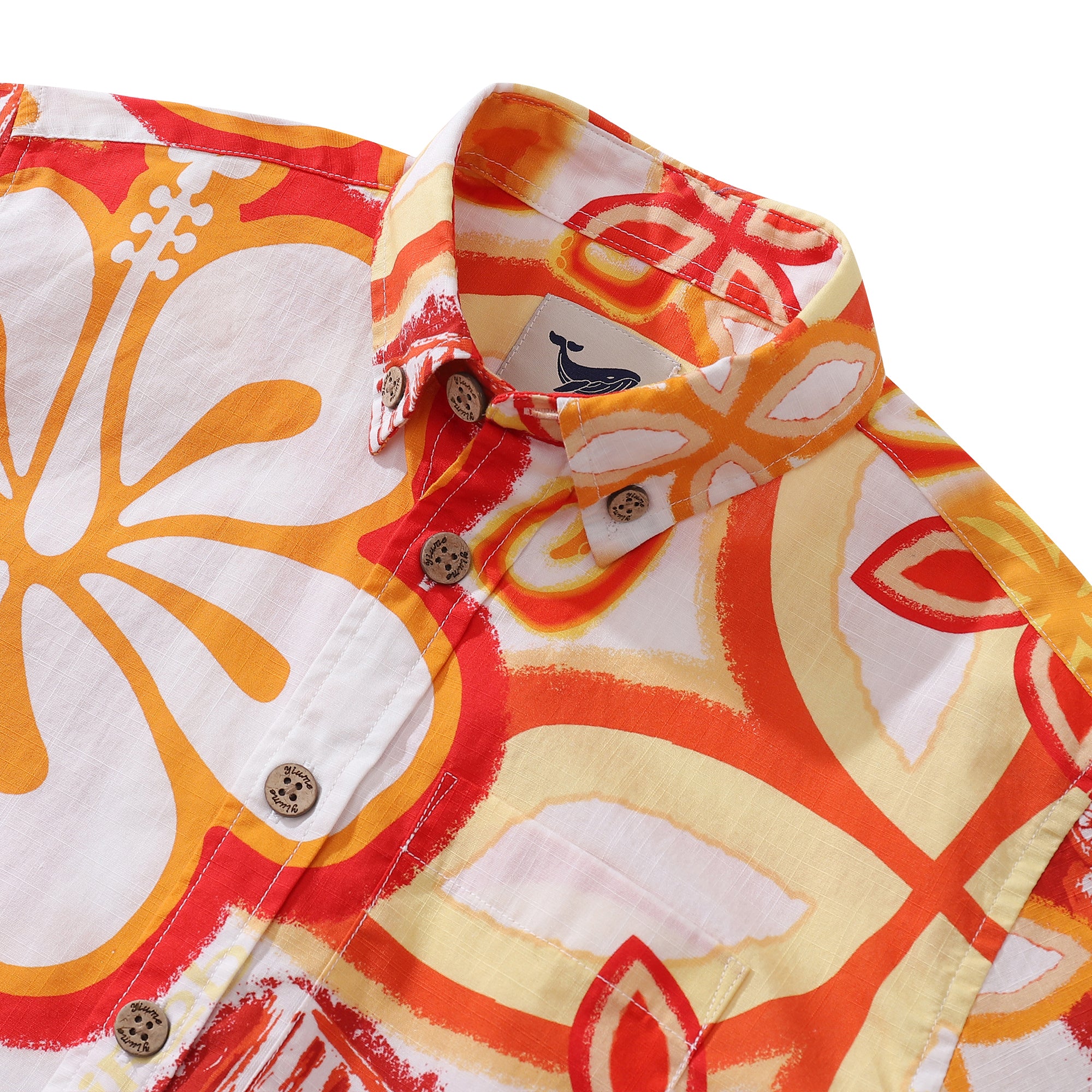 Children's Hawaiian Shirt Tikirob Designer Shirt Orange Totem Print Cotton Button-down Short Sleeve