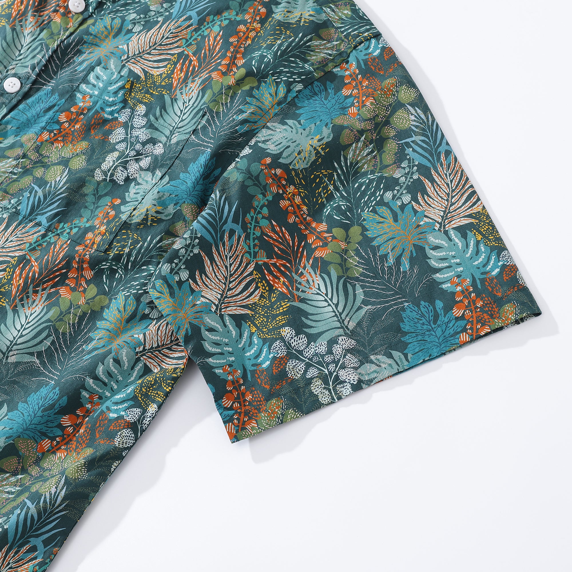 1930s Green Hawaiian Shirt For Men Tropical Aloha Shirt Emerald Leaves Button Down Short Sleeve