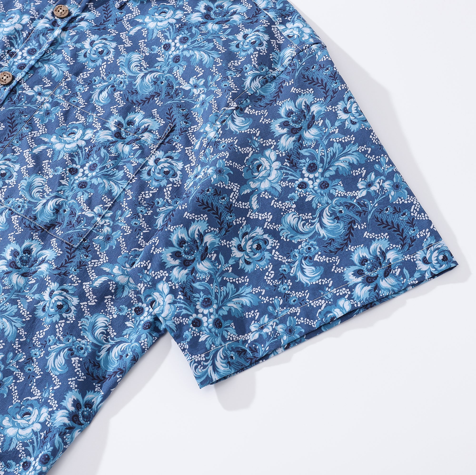Men's Hawaiian Shirt Azure Blossoms Print Cotton Button-down Short Sleeve Aloha Shirt