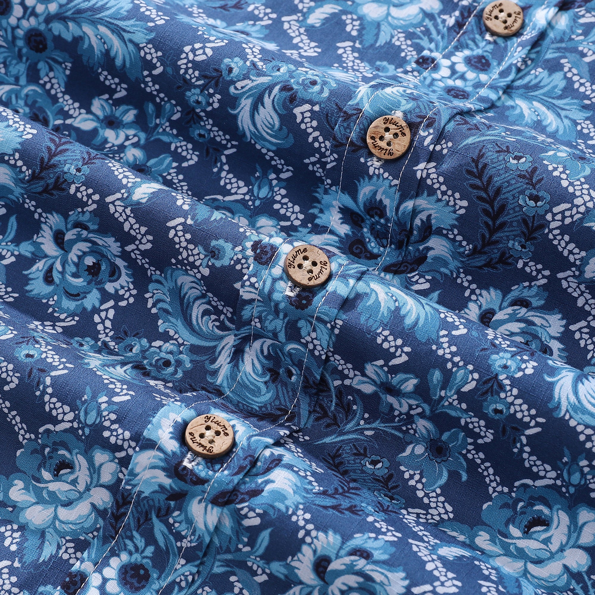 Men's Hawaiian Shirt Azure Blossoms Print Cotton Button-down Short Sleeve Aloha Shirt