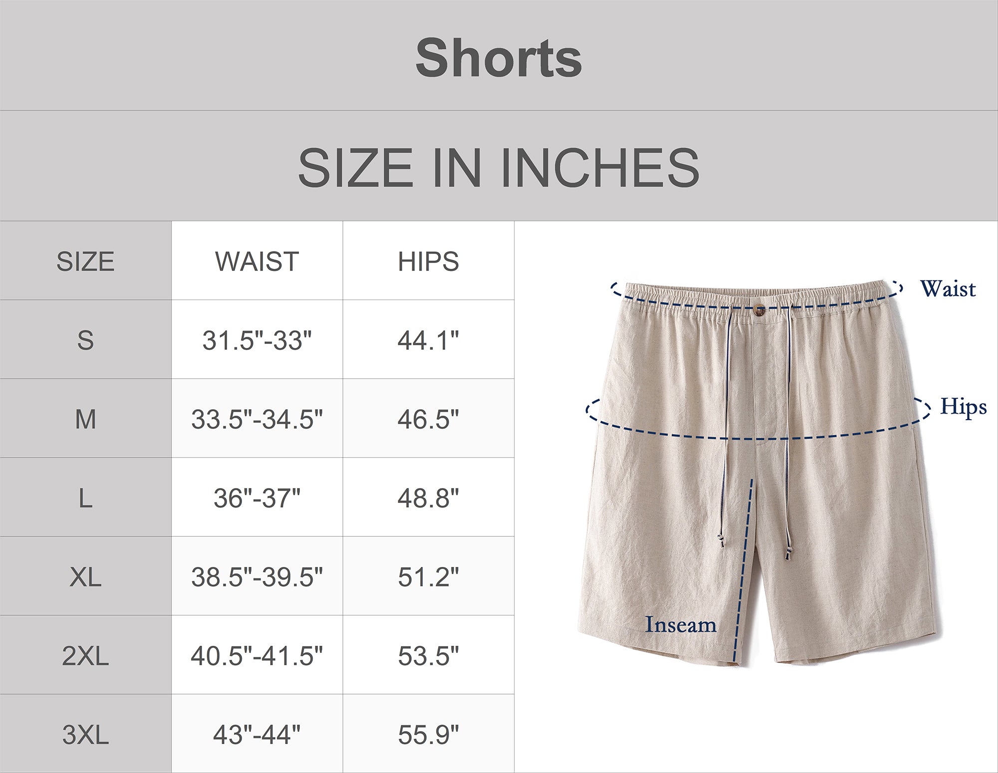 Linen Shorts For Men Mid-Rise Straight Bermuda 8-10 Inch Shorts - NAVY BLUE Version 3.0