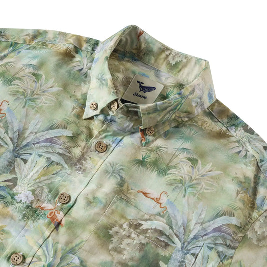 Flamingo Print Men's Hawaiian Shirt, short sleeve vacation wear