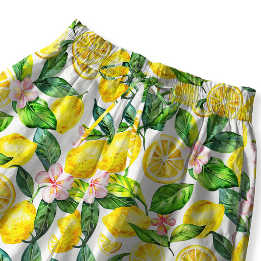 Yellow Lemon Floral Palazzo Pants with Pockets