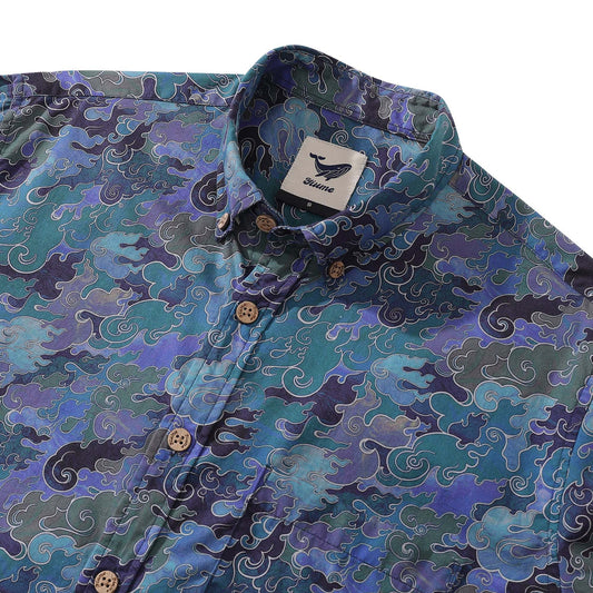 Serene Waves blue Hawaiian shirt with long sleeves