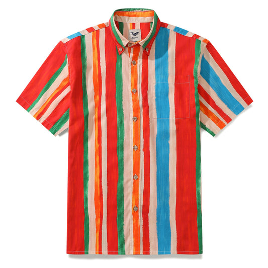 Men's colorful stripe Hawaiian shirt, cotton, short sleeve