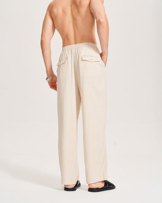 Flaxen linen 5-pocket men's pants by Yiume, side view